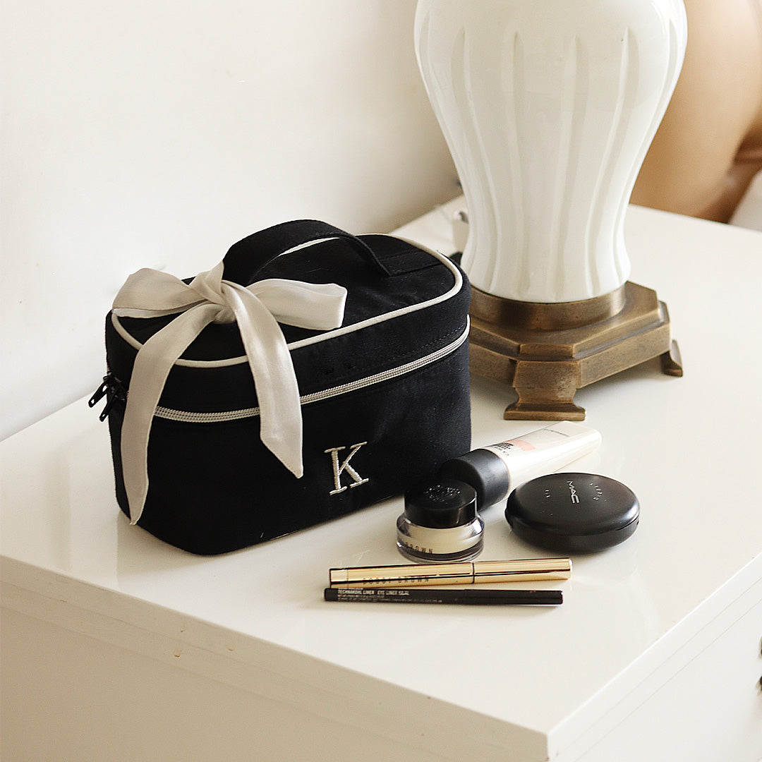 Personalise Upto 3 Alphabets Set of 2 Personalised Luxury Crème & Black Cosmetic & Toiletry Bag