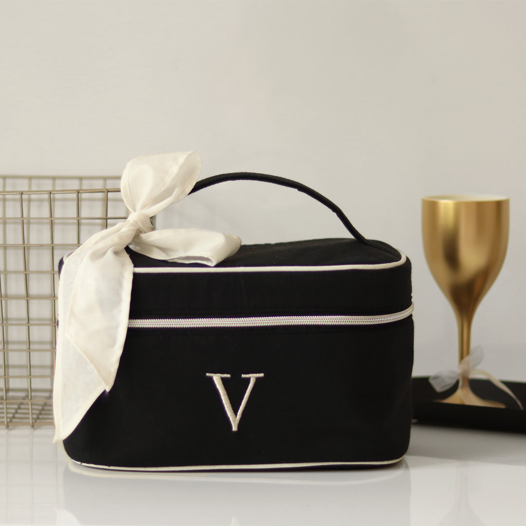 Personalised Luxury Black Cosmetic & Toiletry Bag