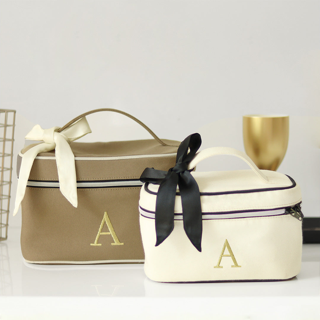 Limited edition NEW Set of 2 Personalised Luxury Camel & White Cosmetic & Toiletry Bag
