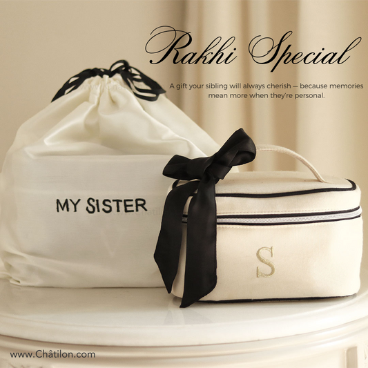 MY SISTER SET - Rakhi Special – Personalised Luxury White Cosmetic Bag  Gift Set for her