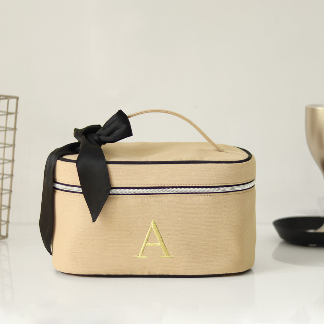 Personalised Luxury Beige Colour Cosmetic & Toiletry Bag