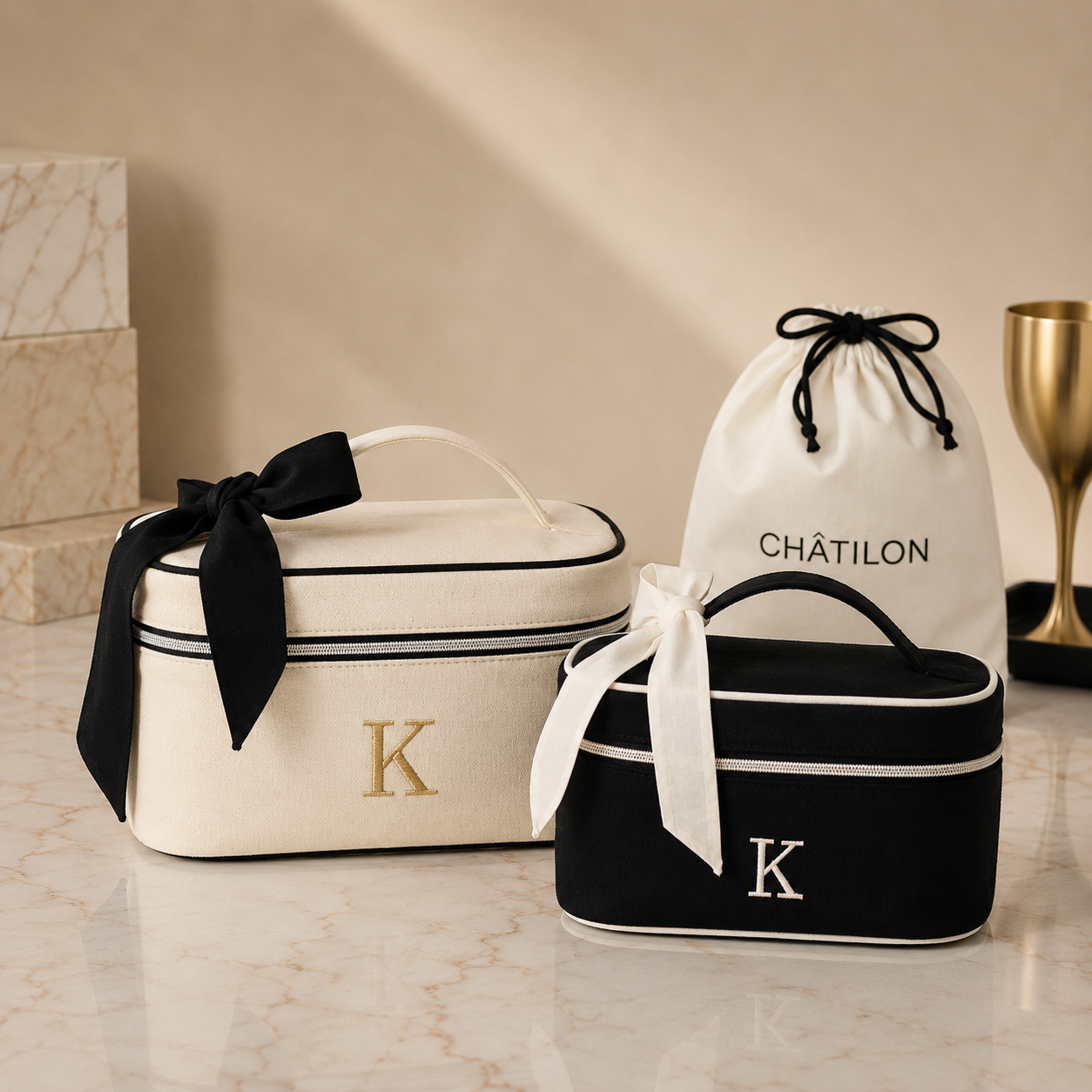 Personalised Vanity Case Set of Two – Créme & Black