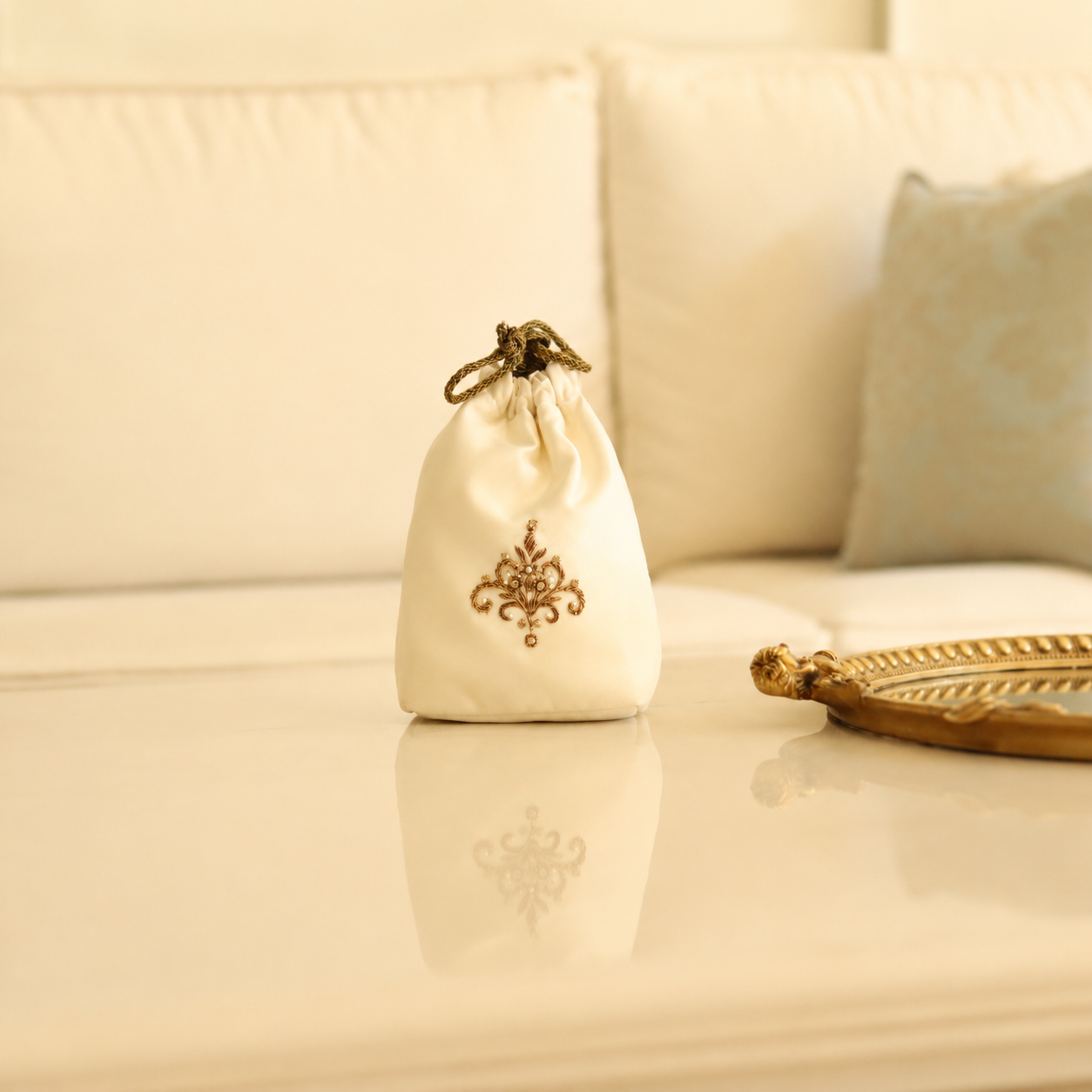Seher – Ivory Hand-Embroidered Zardozi Potli Bag