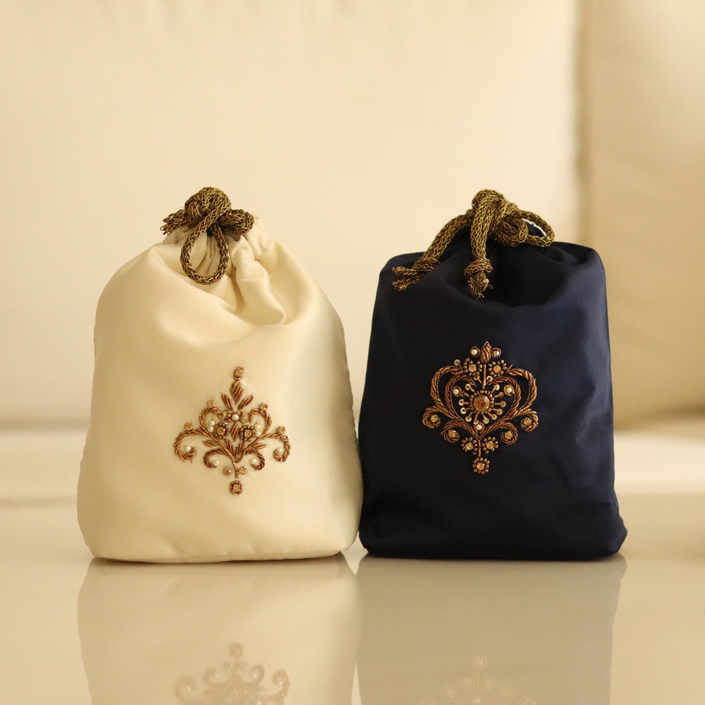 Seher – Ivory Hand-Embroidered Zardozi Potli Bag
