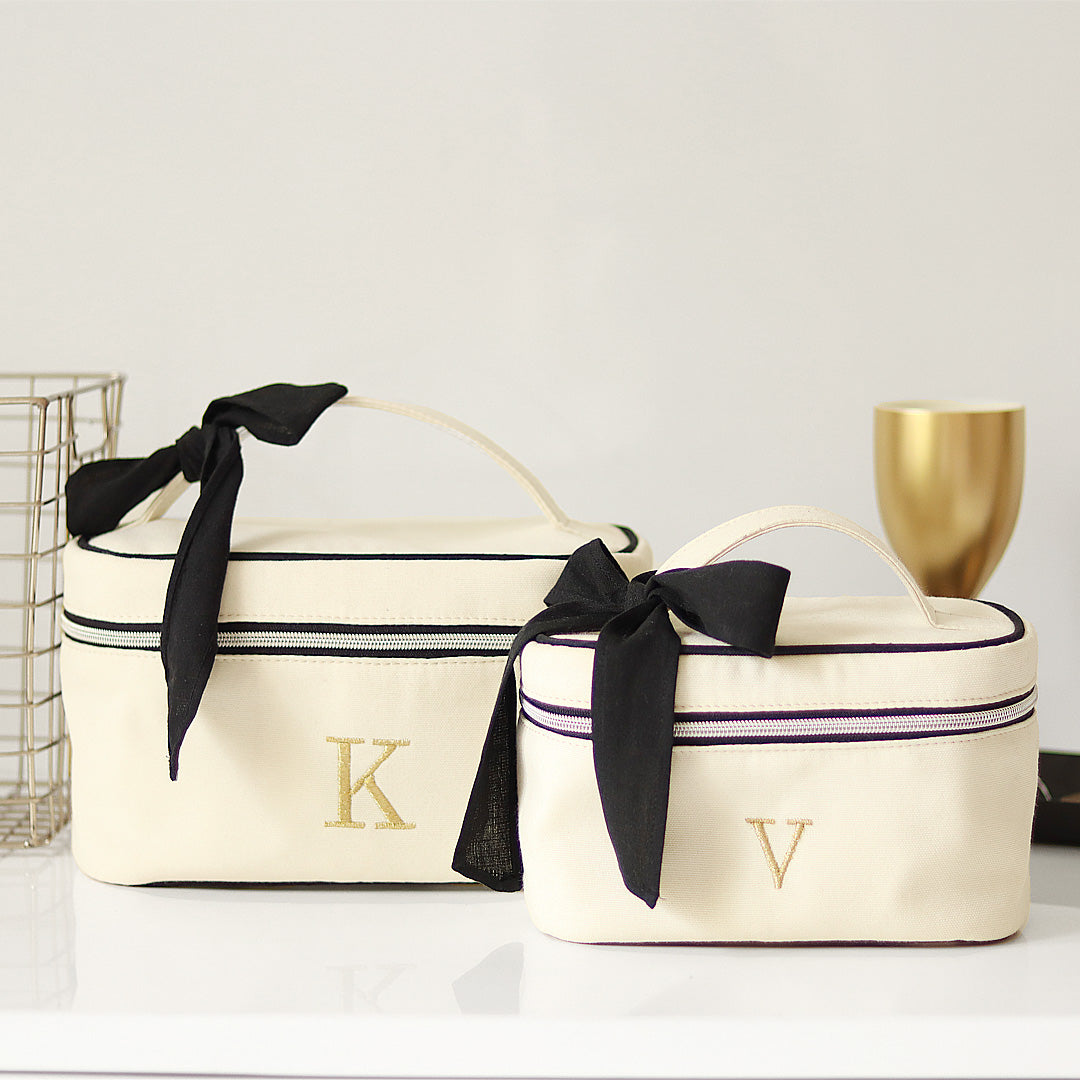 Set of 2 Personalised Luxury White Cosmetic & Toiletry Bag