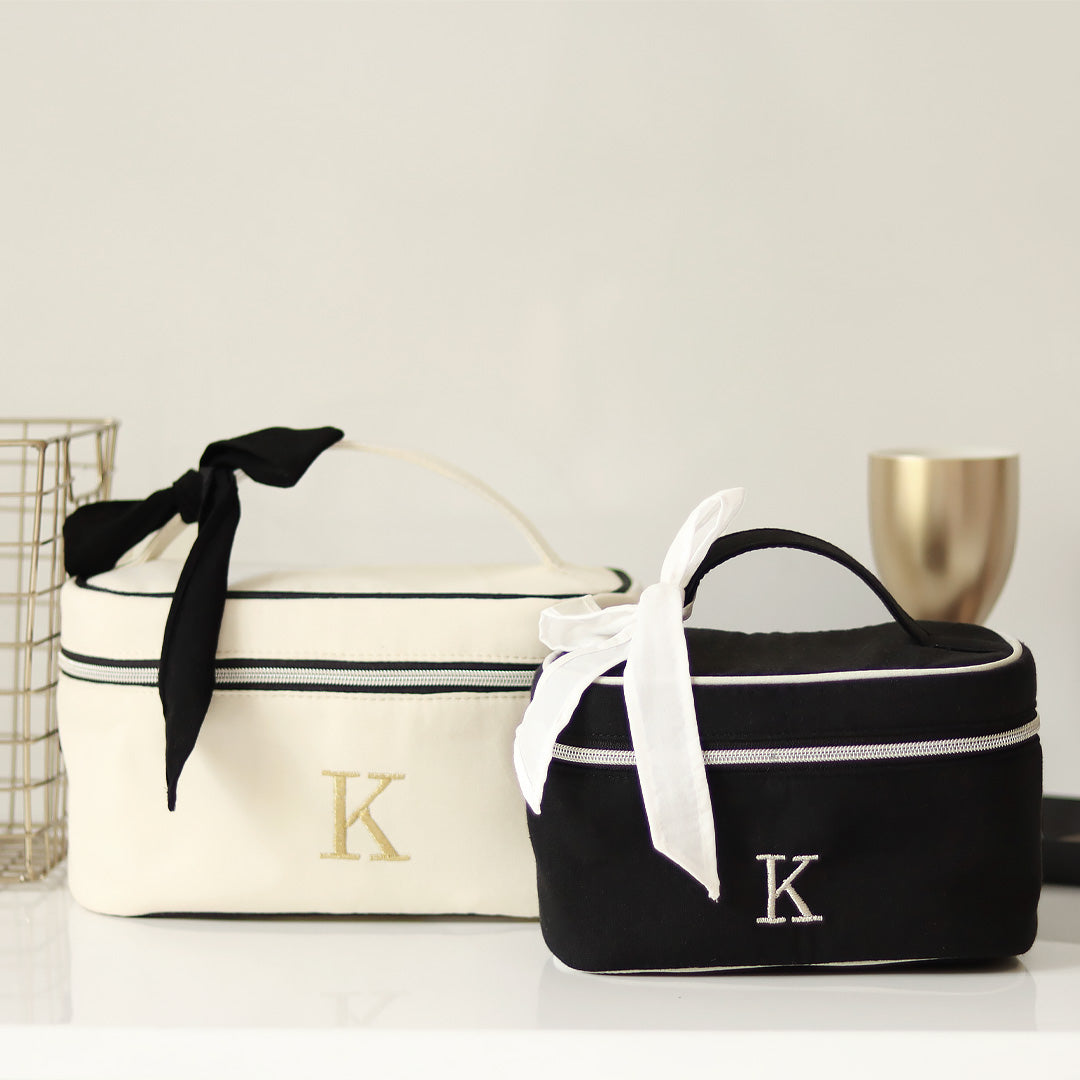 NEW Set of 2 Personalised Luxury Crème & Black Cosmetic & Toiletry Bag